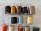 Wooden Spool Lot - Used - 37 Wooden Spools - Various Sizes And Amounts Of Thread