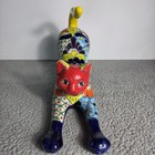 Talavera Cat Figurine Mexican Pottery Art  Hand Painted 16 5 X 5 X 9 5 In