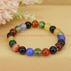 Natural 6 8 10 12mm Multicolor Agate Round Gems Beads Stretch Bracelet 7 5  