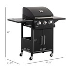 Outdoor 3 Burner Gas Grill Bbq Trolley W  Warming Rack  Side Shelf  Black