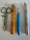 Sewing Tools Lot Of 7 Buttonhole Scissors Utility Blade Knife Tracing Wheel Vtg