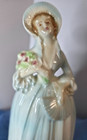 Vintage Lady Figurine Bud Vase Victorian Style Girl W  Fan Flowers 7 5 