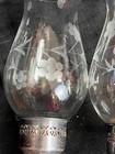 Vintage Pair Of Two 2 Glass Etched Hurricane Candlesticks Shades Sterling Silver