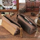 Genuine Leather Pen Pencil Case Zipper Large Capacity Stationery Pen Storage Bag