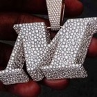 4ct Real Moissanite Mens  m  Any Initial Letter Pendant 14k White Gold Plated