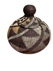 African Woven Lidded Basket Decorative Storage Container Handmade Multicolor Art
