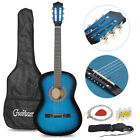 Blue Beginners Acoustic Guitar With Guitar Case Strap Tuner Pick Steel Strings 