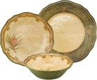 12 Piece Woodland Pinecone Melamine Dinnerware Sets  Outdoor Dishes Set  Plates