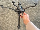 Large Antique Vintage Design Cast Iron Retractable 3 Arm Wall Hook Coat Hanger