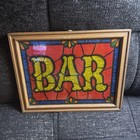 Beer Bar Set Sign Vintage Stain Glitter Art Glass Pub Room Bar Framed Mancave