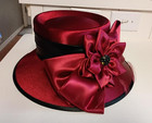 August Hat Company Church Hat Wedding Derby Nwt Deep Red Satin Wide Brim