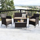 4 Pcs Rattan Patio Furniture Set Cushioned Sofa Chair Coffee Table For Outdoor