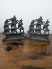 Pair Of Vintage Cast Iron Sailing Ship Bookends With A Dark Bronze brown Finish