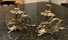 Antique Victorian Bronze Winged Griffin Dragon Chamber Candle Holder Set Of Two