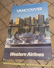 Vtg Western Airlines Vancouver Skyline Canada 1978 Travel Promo Poster 25x39