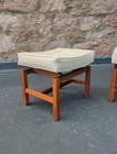 Pair Of Vintage Mcm Jens Risom Walnut Floating Top Stools Or Ottomans