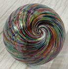 Hand Blown Art Glass Ball Multicolor Swirl Hanging Ornament 3 5 