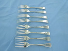 A Sterling Silver Set Of 8 Old English Three Prong Dessert Forks London 1904 