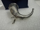 Vtg Handstopt Tbp Tinn Pewter Norwegian Drinking Viking Horn Shot Size W  Box