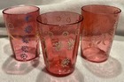 Antique 19th Century Victorian Cranberry Gold Painted Enameled Art Glasses Set 3