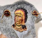 Vintage Native American Resin Face Bust Statue Sculpture Animal Fur Table Decor