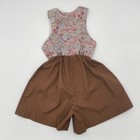 Vintage Girl Scout Uniform Romper Floral Twill Brownie Size 7 Brown Pink Snaps