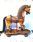 Vintage Hand Carved Wooden Pull Carousel Horse Toy 20    Folk Farmhouse