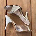 1950s Springolator Lucite Rhinestone Mules 6  Mcm 3 5  Heels Vtg Classic Read