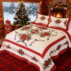 Queen Size Quilt Christmas Theme Bedding Set With Pillow Shams Reversible Red Fl