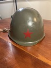 Ww2 Russia Green Steel Military Helmet Red Star Insignia Leather Liner Chinstrap