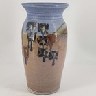Vintage Studio Art Pottery Boho Blue Glazed Signed Swirled Vase