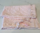 Vtg 50s Celacloud Baby Crib Blanket Pink Satin Trim Quilted With Duck Rattle