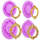 Oval Baroque Frame Silicone Fondant Molds  4pcs Ornate Vintage Purple nf341 