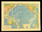 Vintage Pacific Ocean Map Topographic Oceania Steamship Routes Australia Hawaii