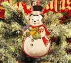 Primitive Antique Vtg Style Retro 5  Snowman Christmas Tree Tin Ornament