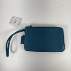 Nwt Coach Double Corner Zip Wristlet Aqua Blue Pebble Leather   F66505