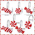 12pcs Christmas Shower Curtain Hooks 3 Styles Christmas Candy Curtain Hangers Ho