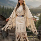 Women s Western Fringe Leather Dress Native American Style Beaded Suede Maxi