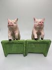 Pair Of Country Pink Pig Cast Iron Bookends Book Ends