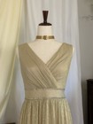 Oleg Cassini Women   s Gold Evening Gown - Sleeveless V-neck Maxi Dress Prom Gala