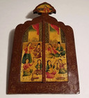 Antique Late 19th Century Qajar Hand-painted Wooden Mirror 