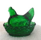 Westmoreland Glass Hunter Green  3  Hen On A Nest