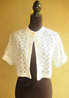 Vintage 60s Glentex White Crochet Lace Short Sleeve Cuffs Button Bolero Jacket L