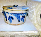 Large 19th Century Decorated Stoneware Cake Crock With Original Lid
