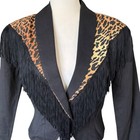 Vtg 80s Fredericks Of Hollywood Leopard Print Fringe Blazer Jacket 9 10 Mob Wife