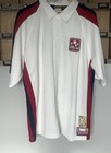 Harlem Globetrotters 2-sided Polo Jersey Top Men   s L White Blue Red Embroidered