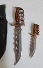 2 Piece Mini Stainless Steel Sword Copper Handle Set Of 2 Knives W Sheath 6 