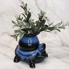 Vintage Small Ceramic Pottery Blue   Black Drip Glaze Turtle Planter Vase Decor