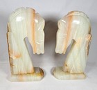 Vtg Trojan Horse Head Bookends Onyx Marble Stone Set Hand Carved Breccia Veins