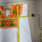 Vintage Mexican Hand Embroidered Floral Peasant Blouse White Orange Large Boho